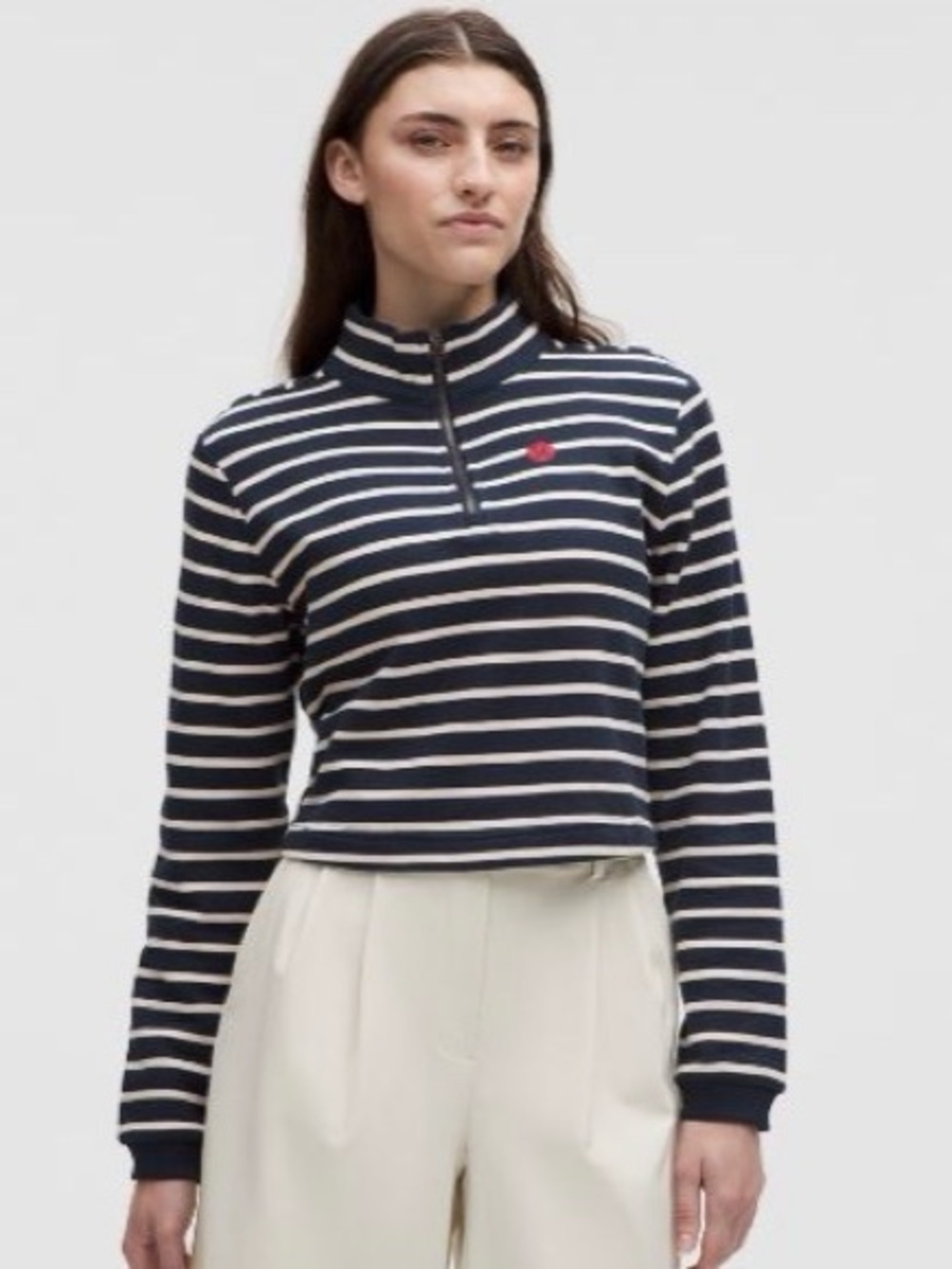 🍋 Lululemon Cotton French Terry Cropped Half Zip | Stripe Club Blue Light Ivory
